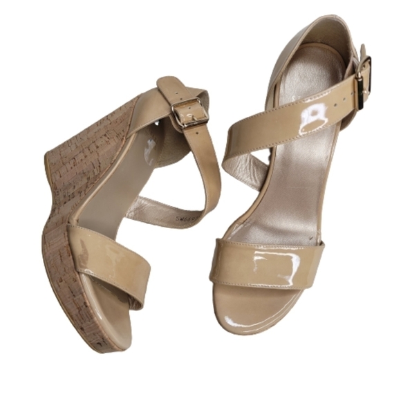 Stuart Weitzman Nude Cork Wedge Heels - Picture 1 of 14